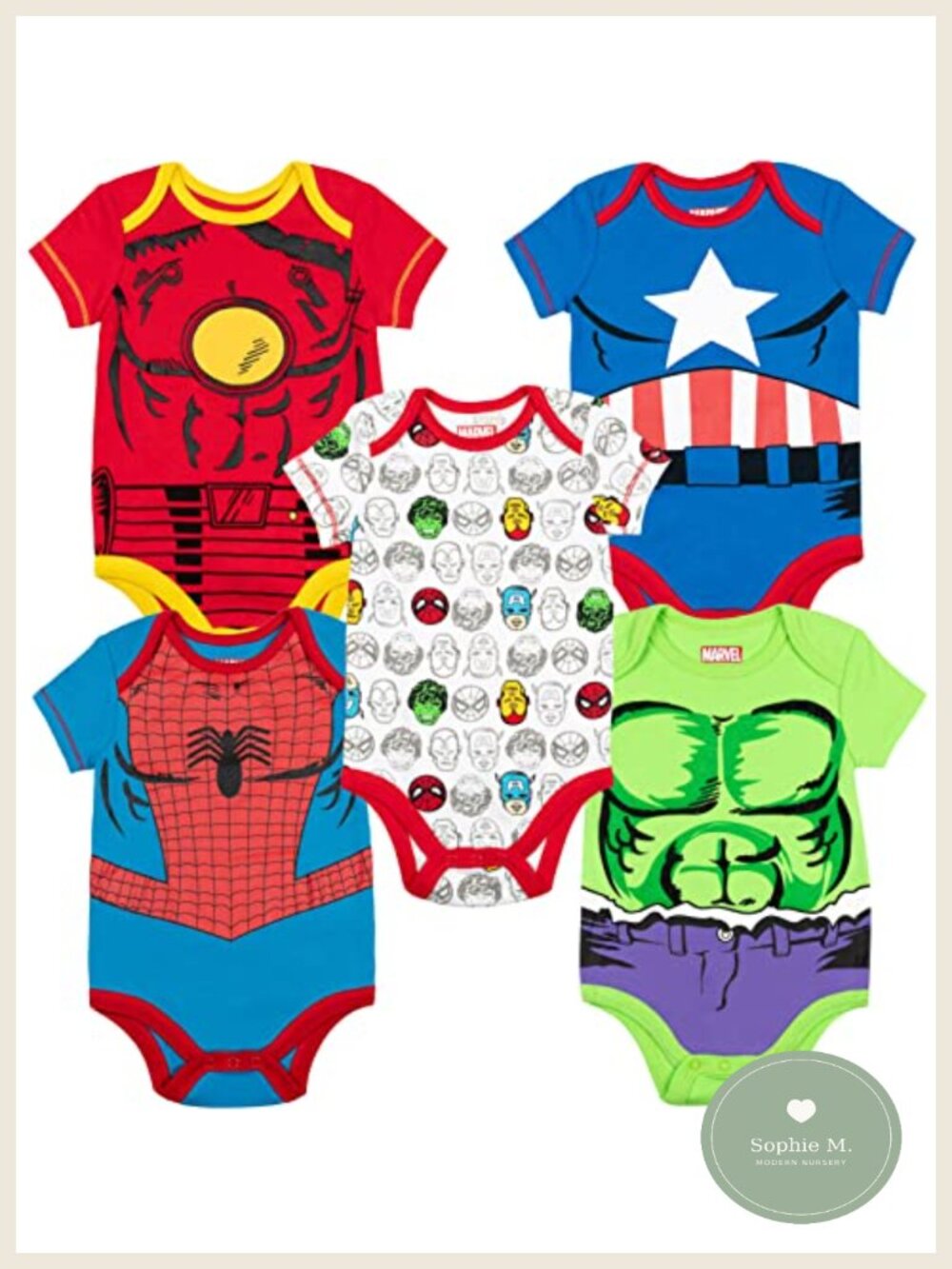 5 Pack Marvel Avengers Baby Bodysuits Newborn-24 Months Cotton